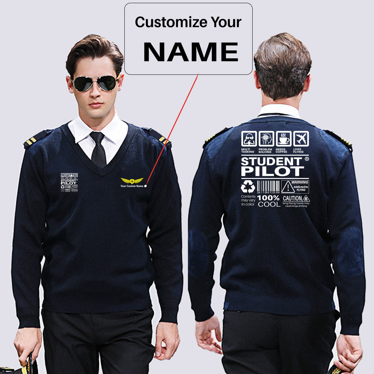 Student Pilot Label Designed Wool Pilot Sweaters