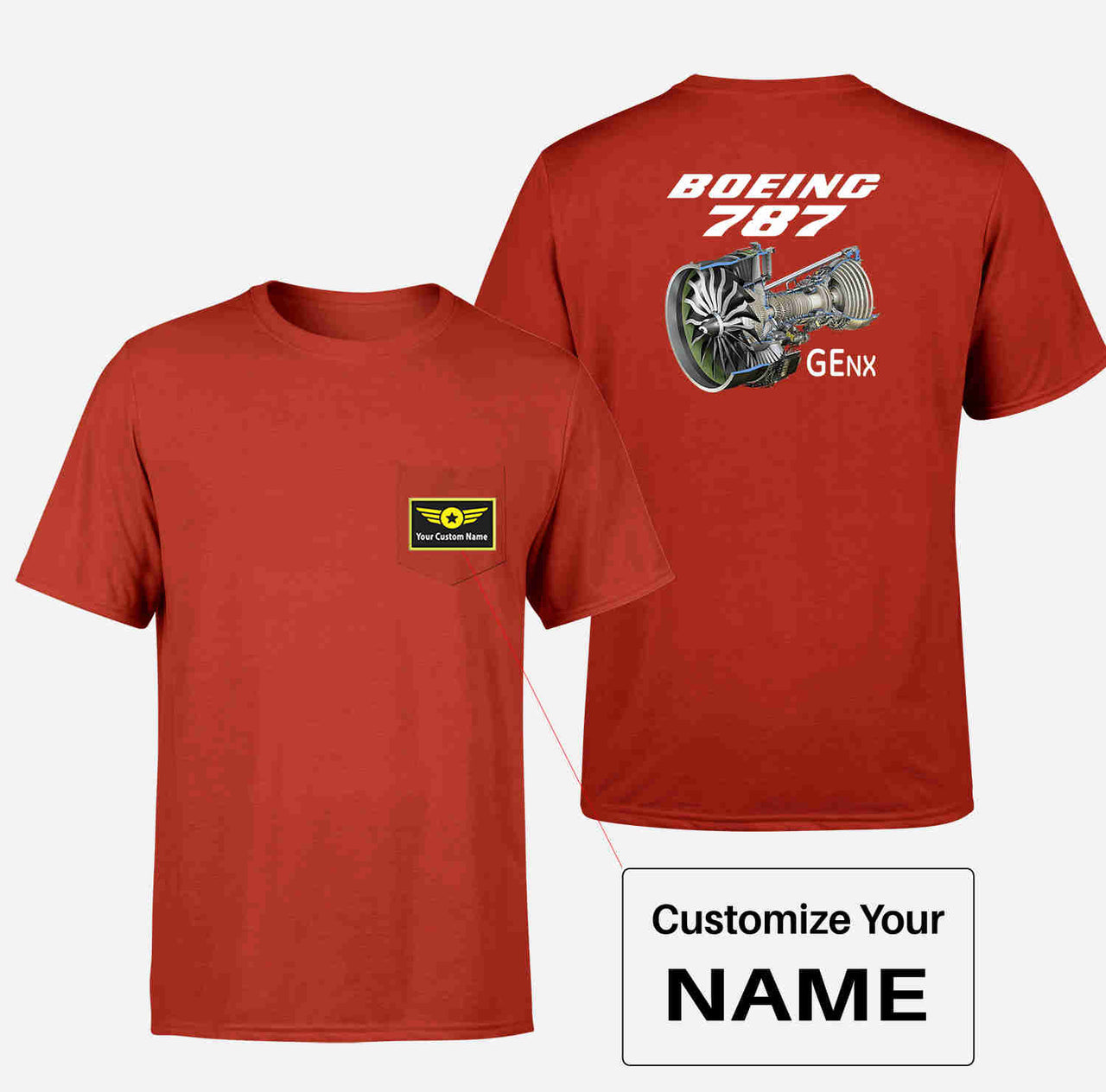 Boeing 787 & GENX Engine Designed Pocket T-Shirts