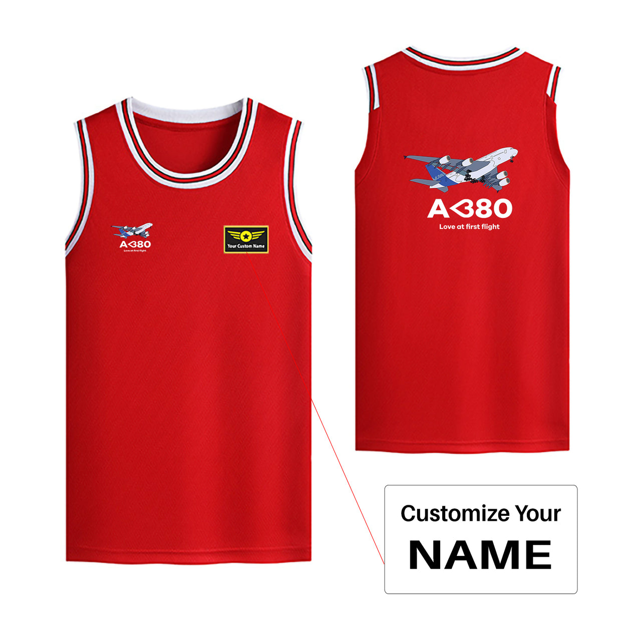 Airbus A380 Love at first flight Designed Basketball Style Sports Tank Tops