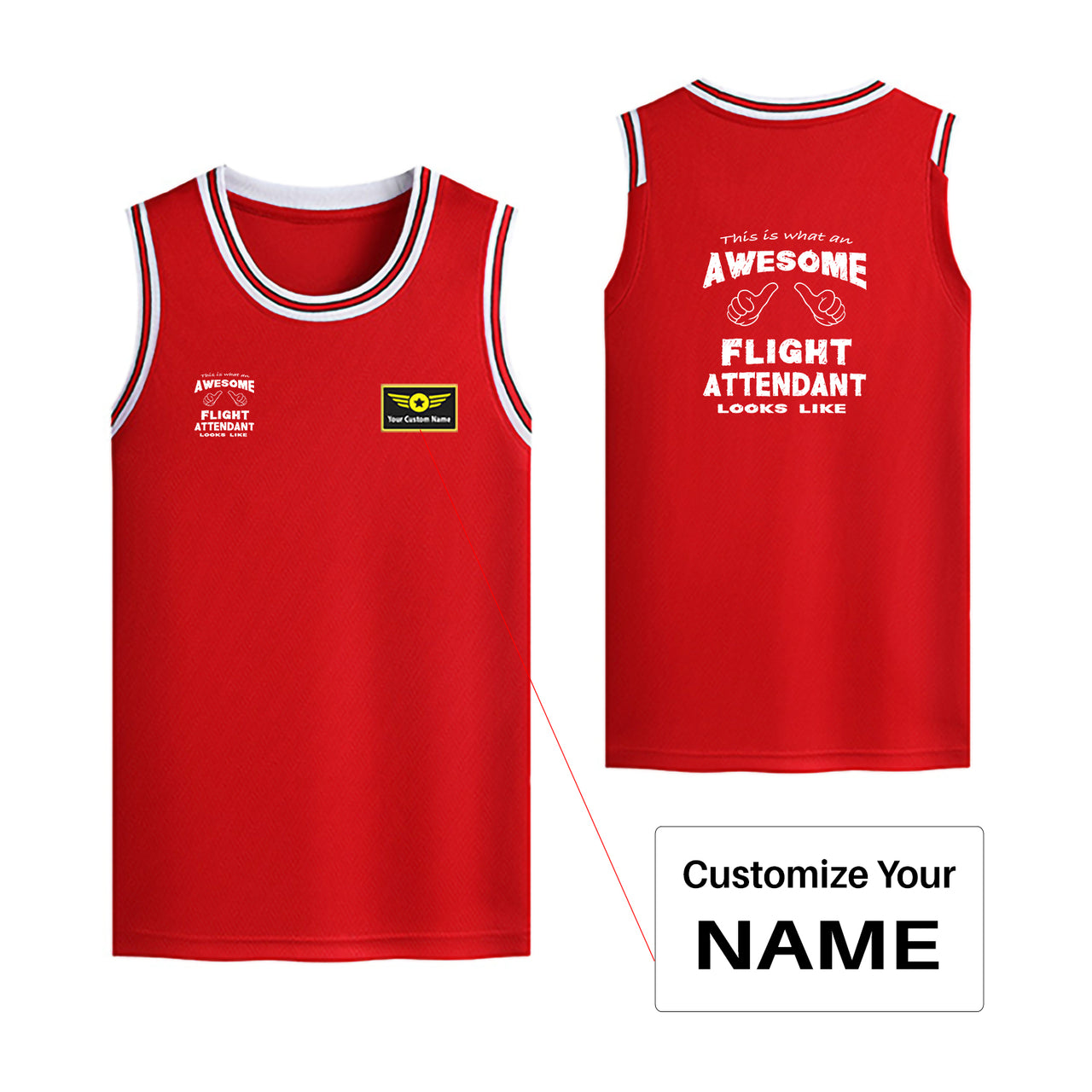 Flight Attendant Designed Basketball Style Sports Tank Tops