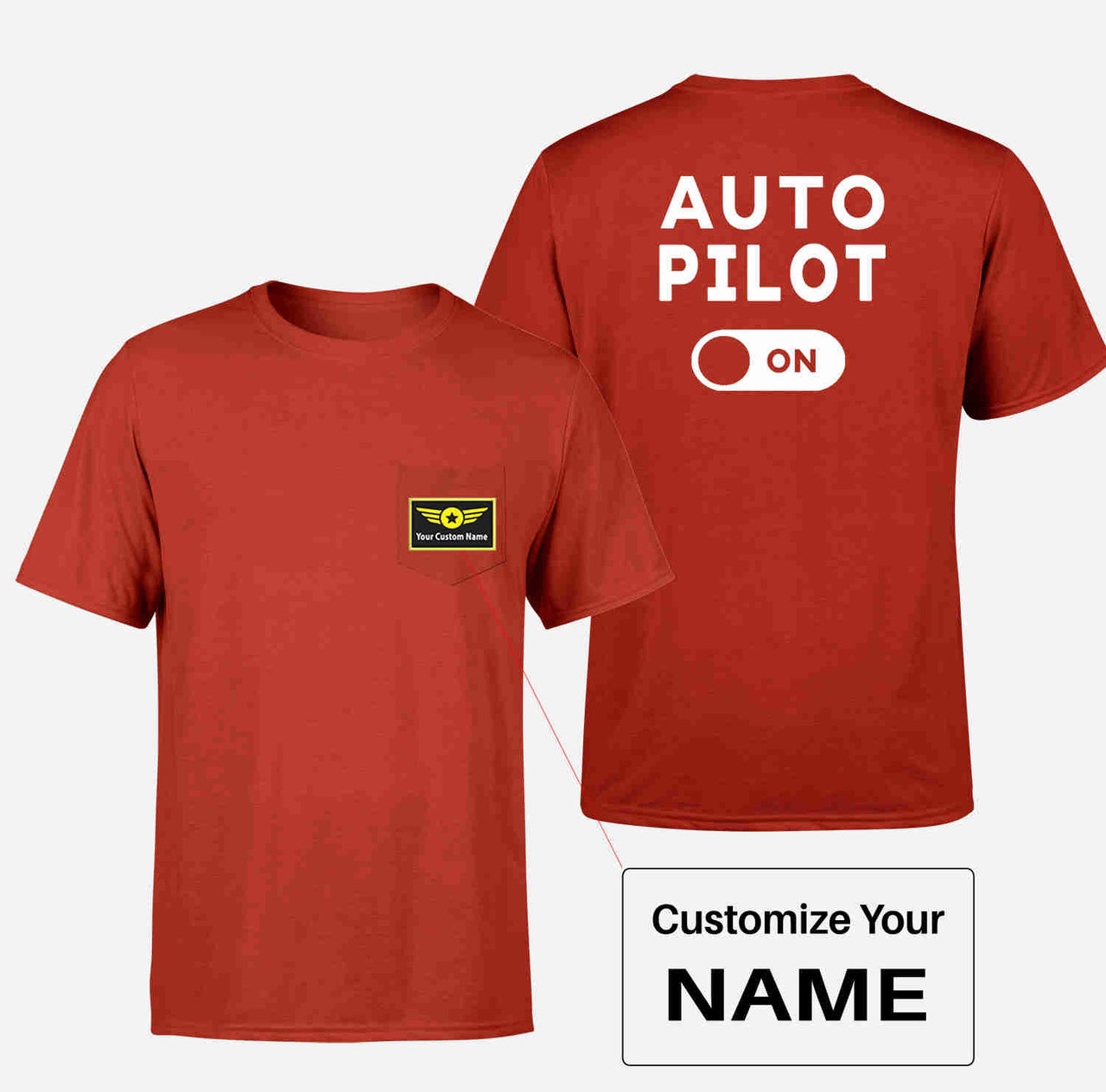 Auto Pilot ON Designed Pocket T-Shirts