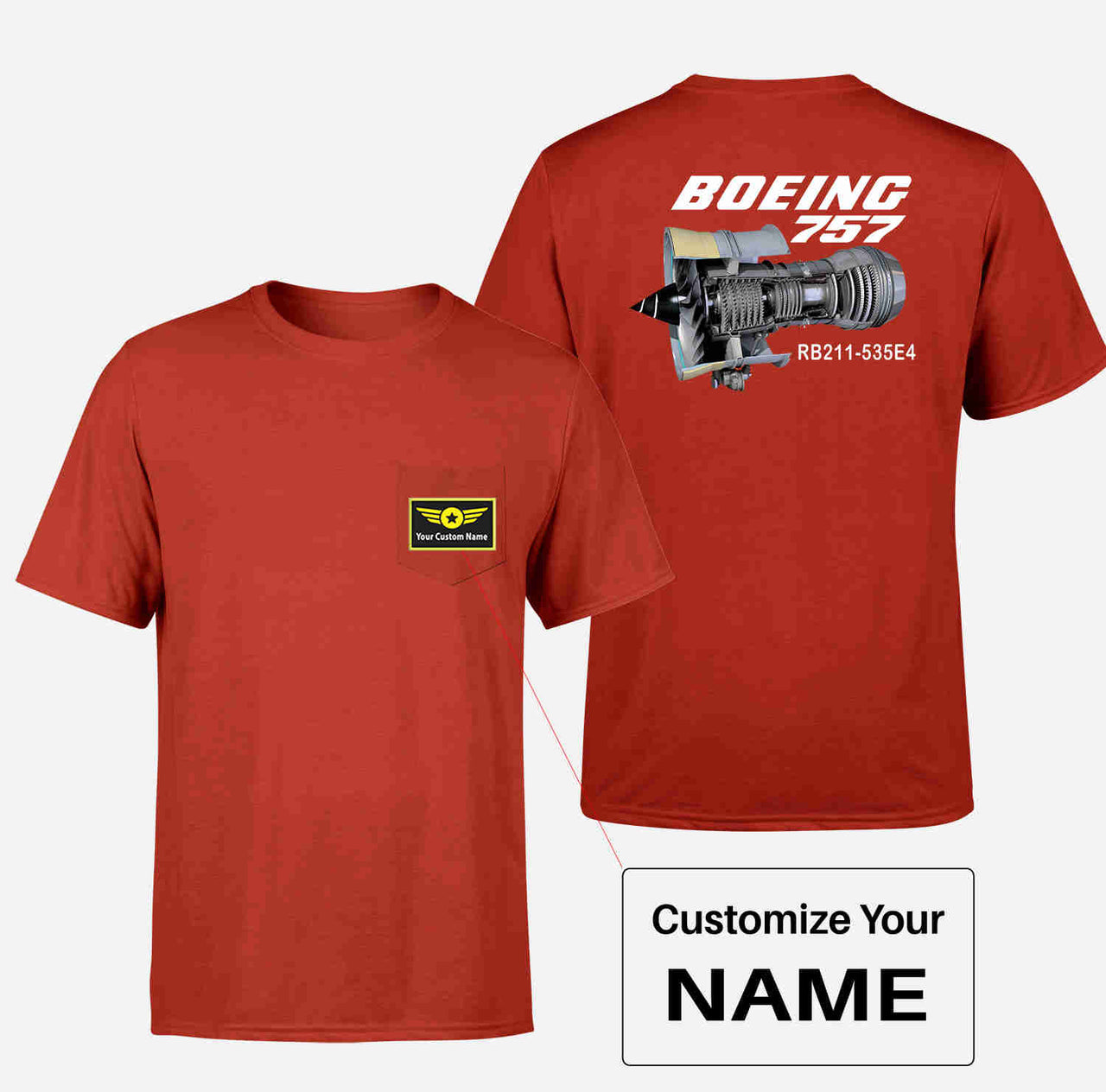 Boeing 757 & Rolls Royce Engine (RB211) Designed Pocket T-Shirts