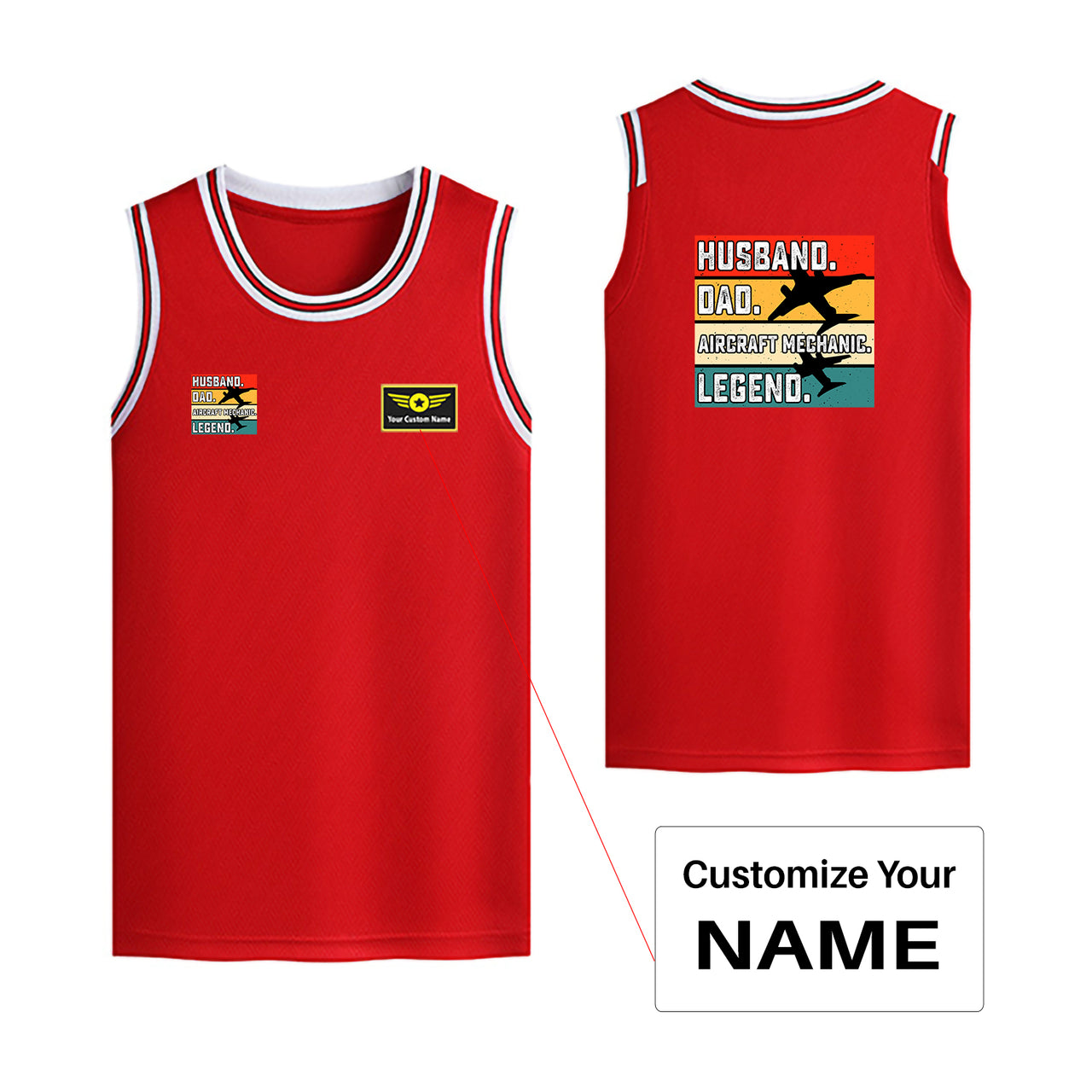 Husband & Dad & Aircraft Mechanic & Legend Designed Basketball Style Sports Tank Tops