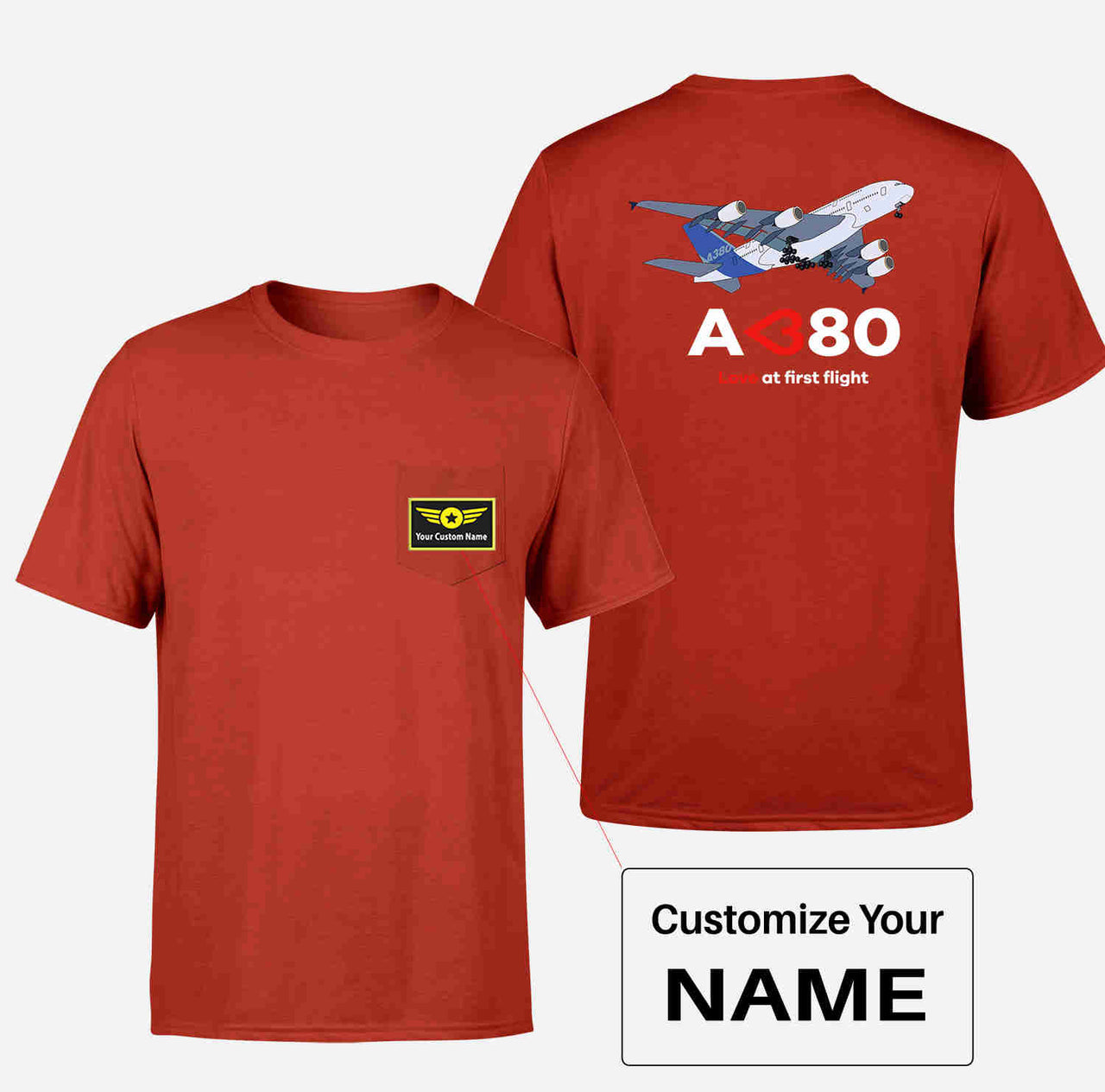 Airbus A380 Love at first flight Designed Pocket T-Shirts