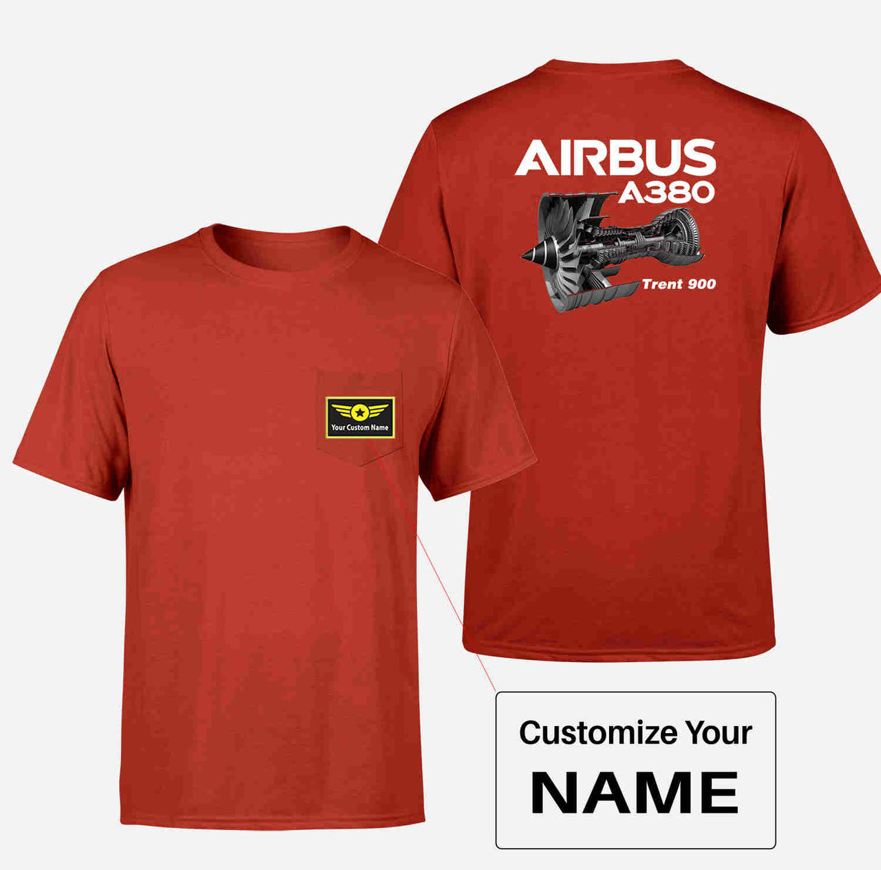 Airbus A380 & Trent 900 Engine Designed Pocket T-Shirts