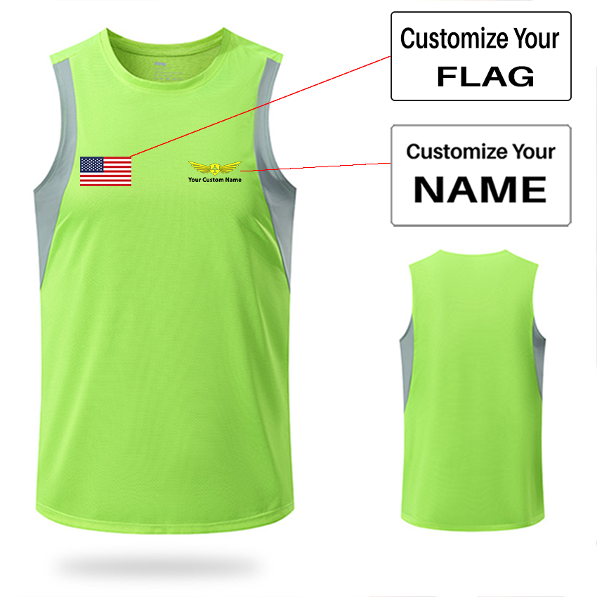 Your Custom Name & Flag (Badge 2) Designed Sleveless Quick Dry Sports Tank Tops