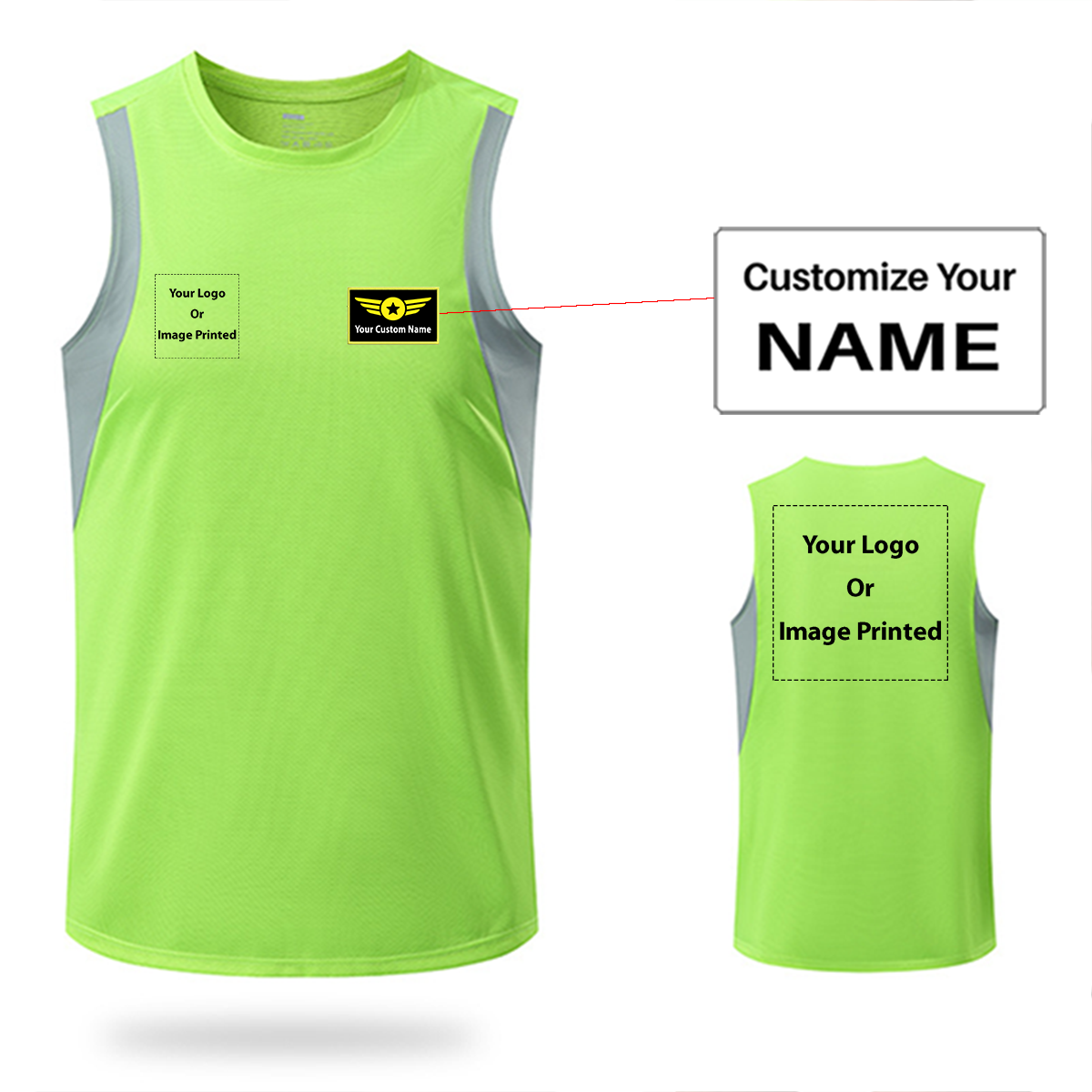 Double-Side Logos + Name (Special Badge) Designed Sleveless Quick Dry Sports Tank Tops