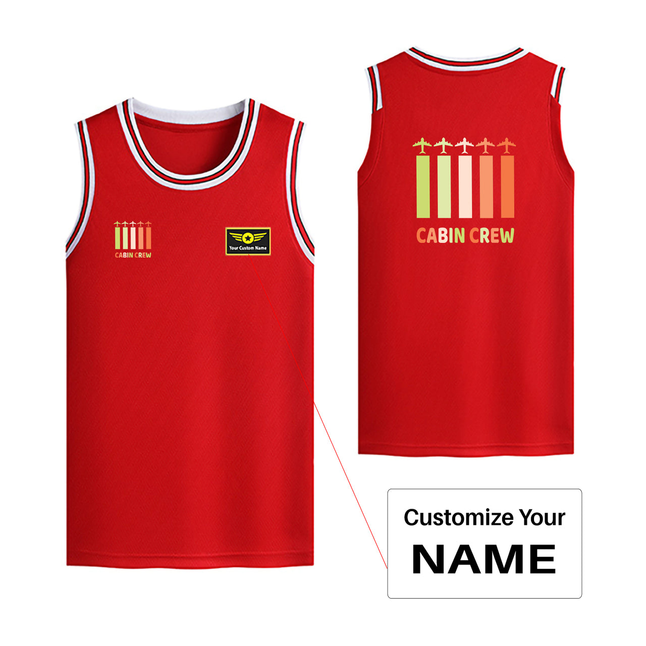 Colourful Cabin Crew Designed Basketball Style Sports Tank Tops