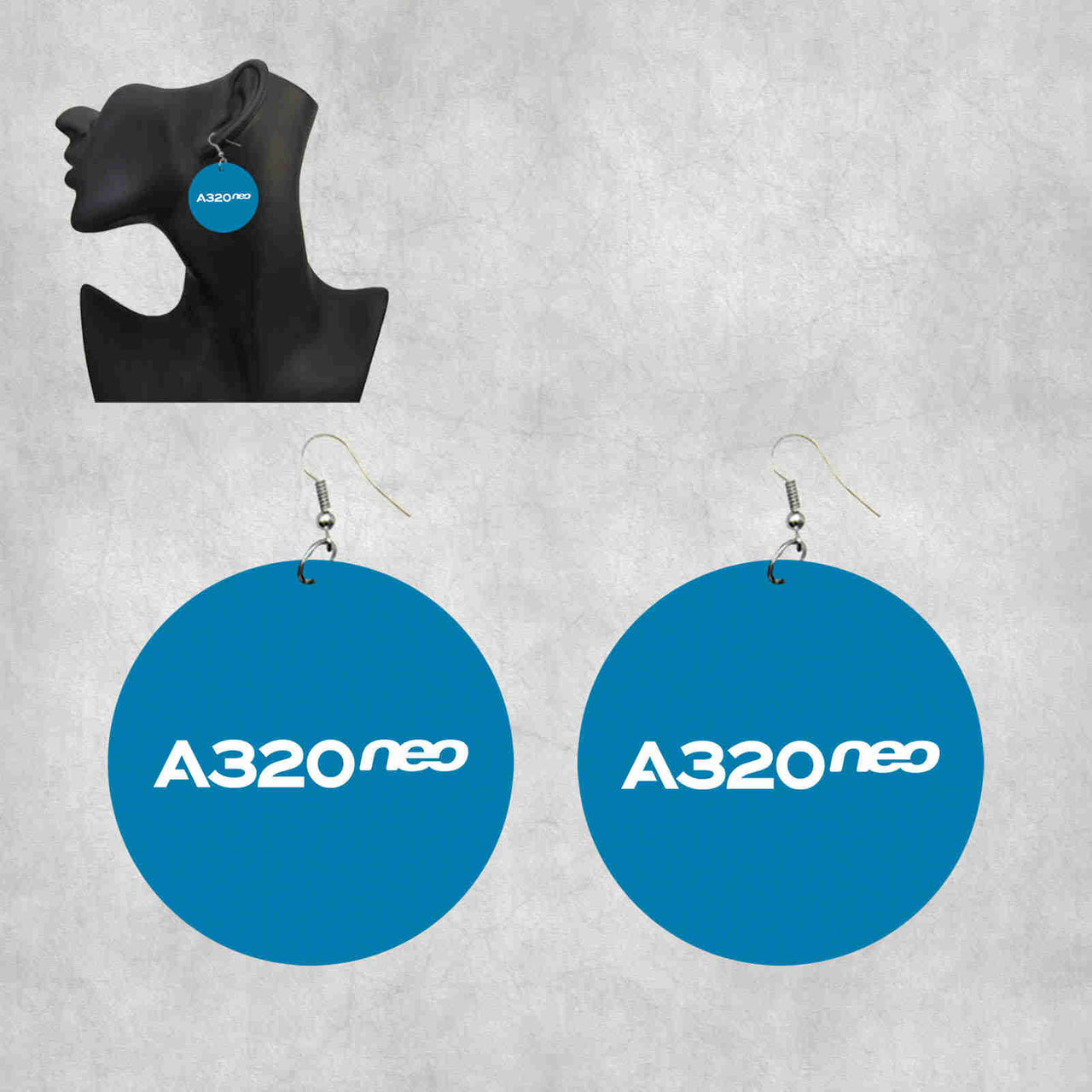 A320neo & Text Designed Wooden Drop Earrings