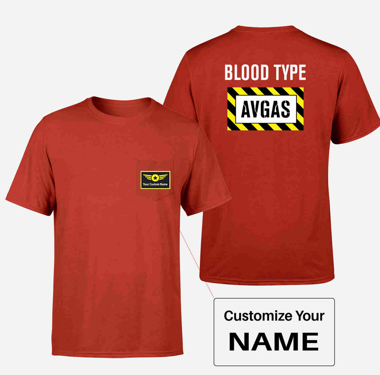 Blood Type AVGAS Designed Pocket T-Shirts