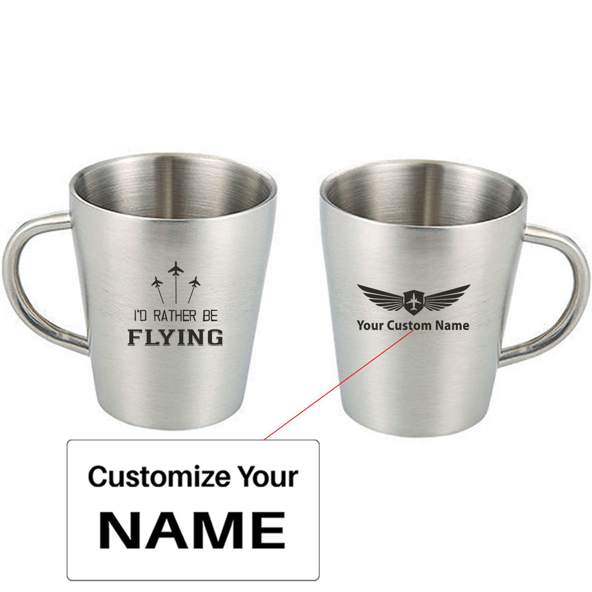 I'D Rather Be Flying Designed Stainless Steel Coffee Mugs