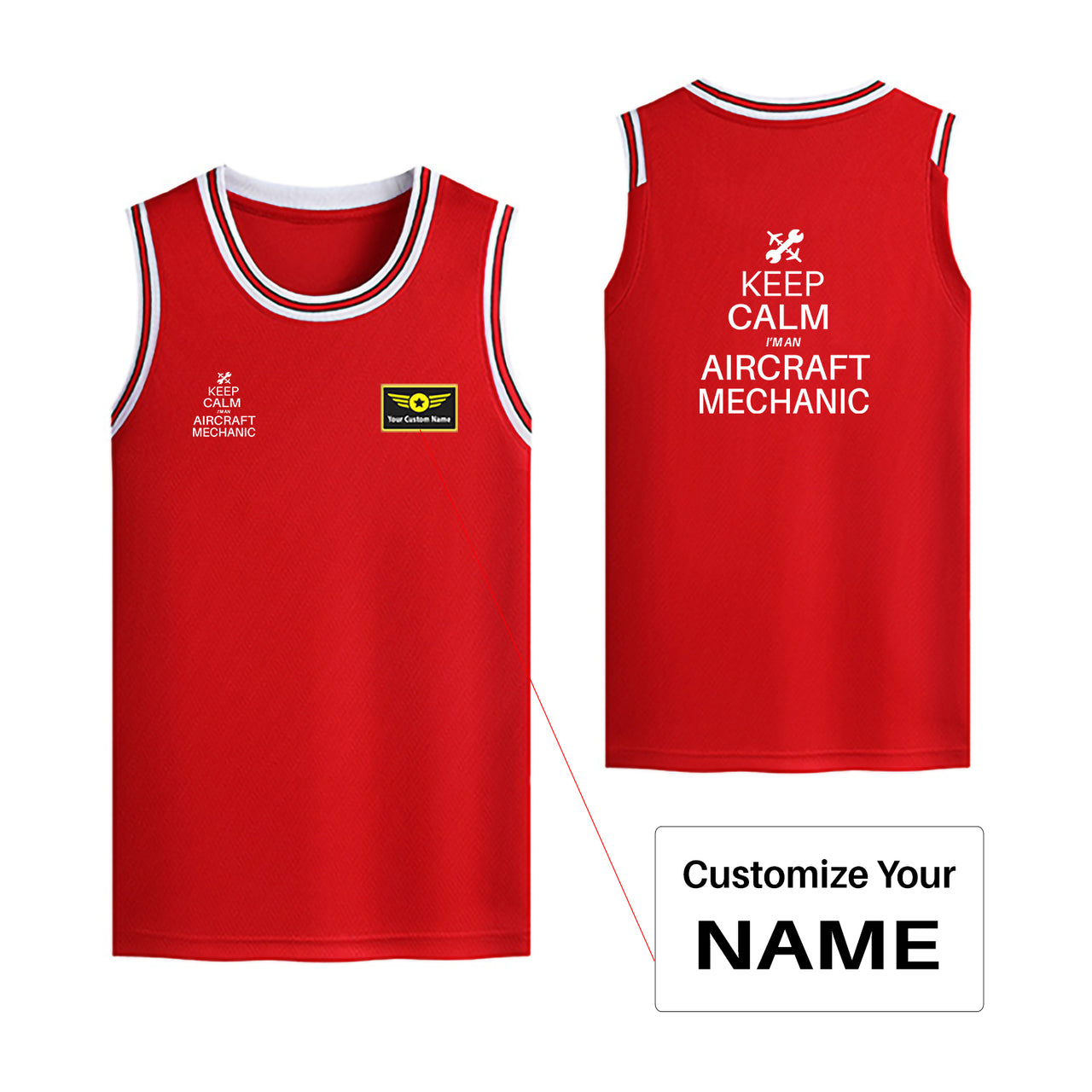 Aircraft Mechanic Designed Basketball Style Sports Tank Tops