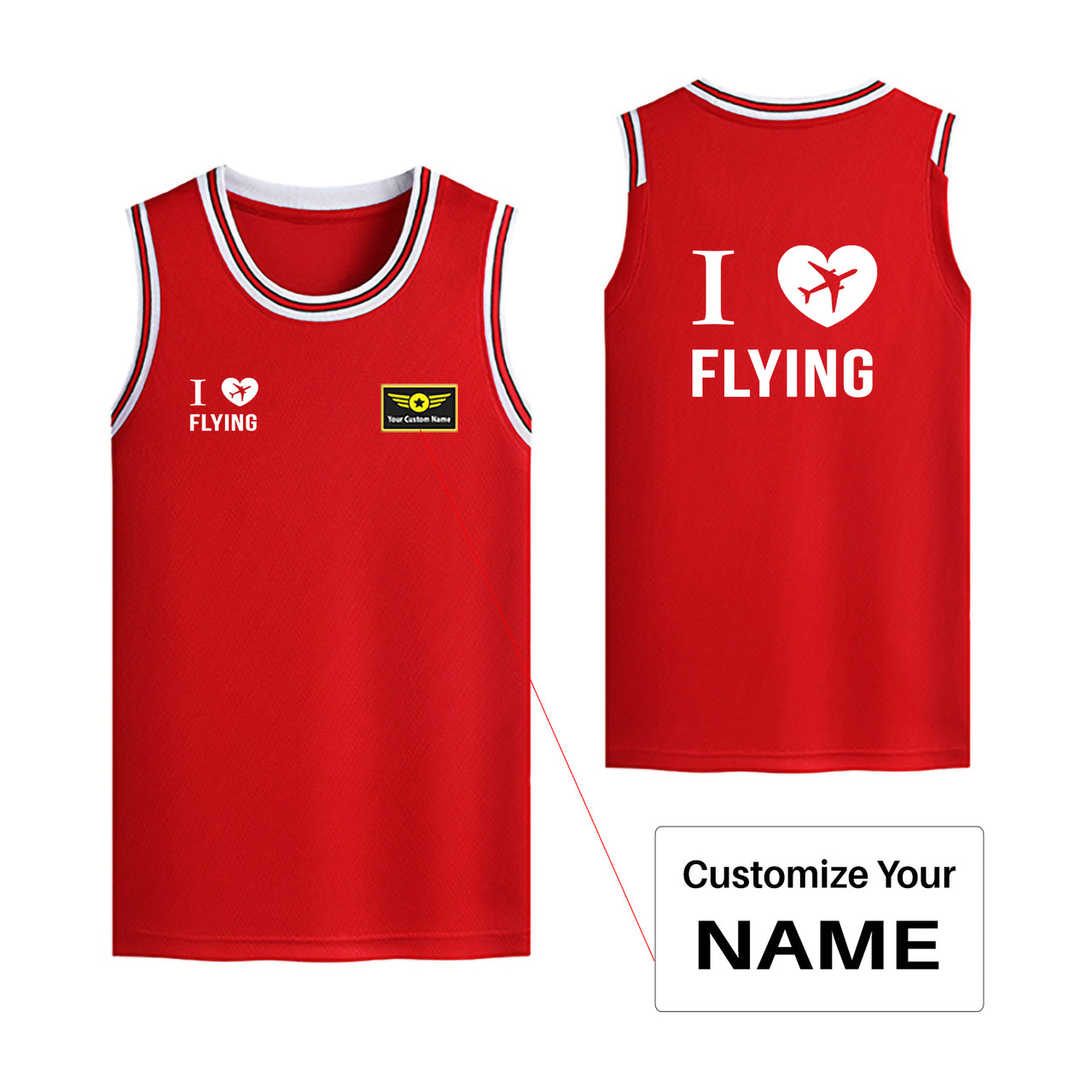 I Love Flying Designed Basketball Style Sports Tank Tops