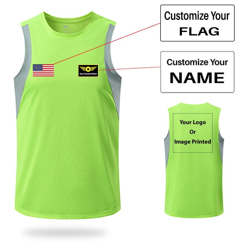 Your Custom Name & Flag + Logo Designed Sleveless Quick Dry Sports Tank Tops