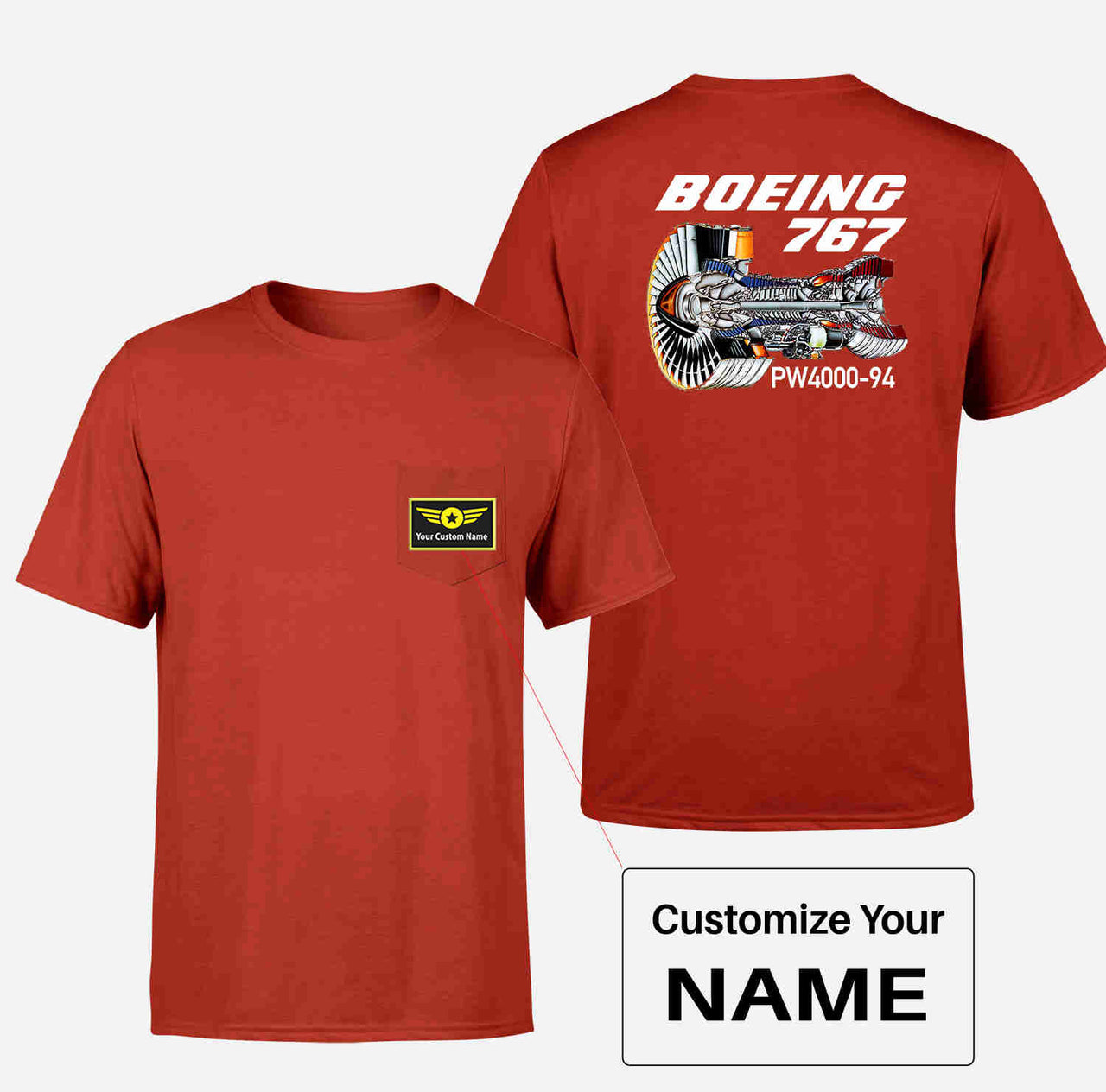 Boeing 767 Engine (PW4000-94) Designed Pocket T-Shirts