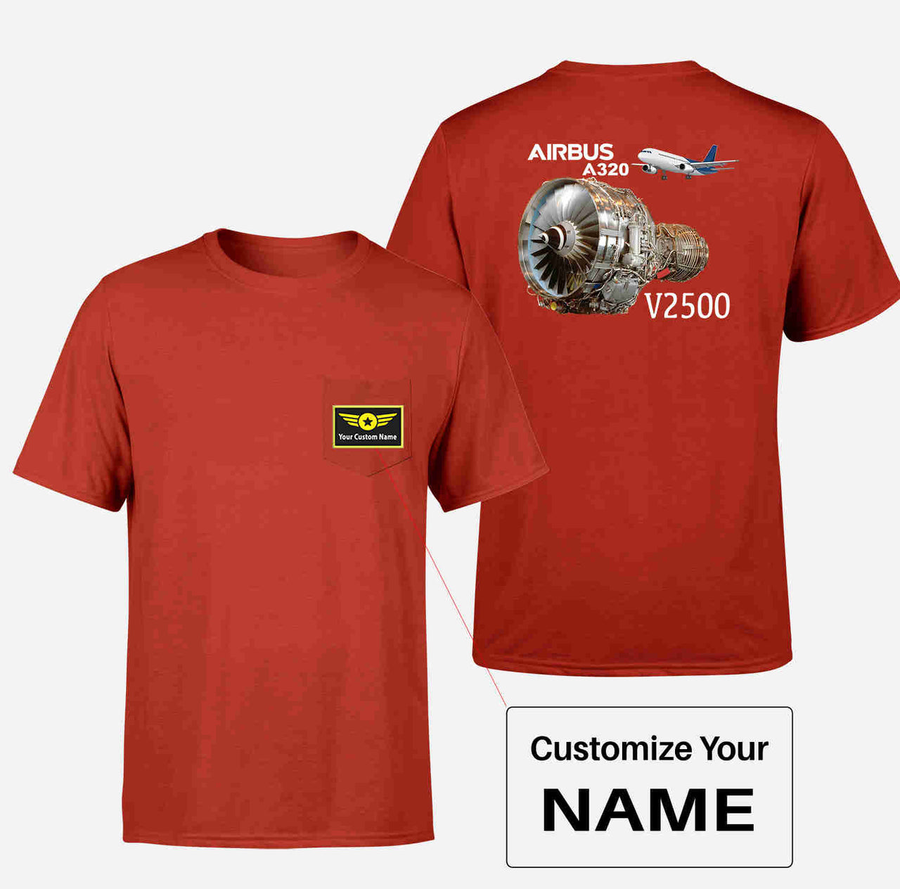 Airbus A320 & V2500 Engine Designed Pocket T-Shirts