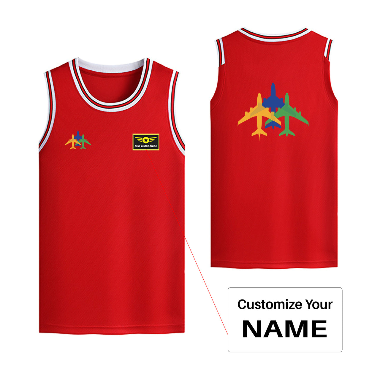 Colourful 3 Airplanes Designed Basketball Style Sports Tank Tops