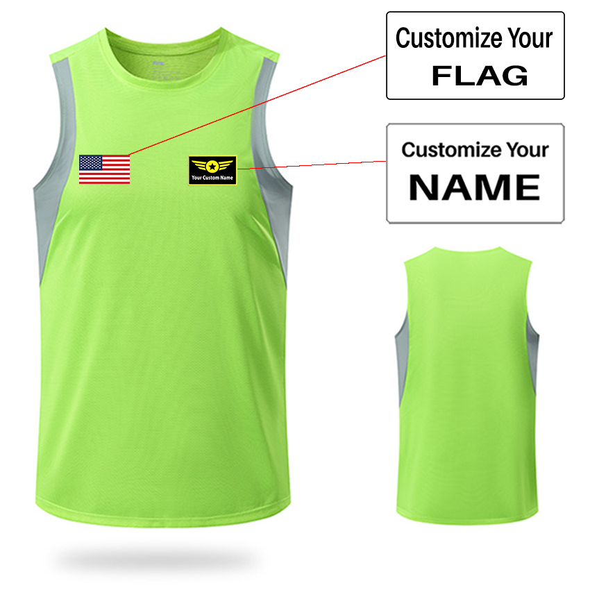 Your Custom Name & Flag (Special Badge)Designed Sleveless Quick Dry Sports Tank Tops