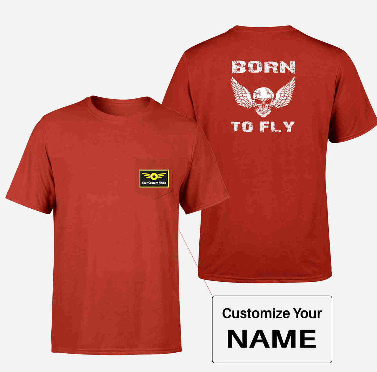 Born To Fly SKELETON Designed Pocket T-Shirts