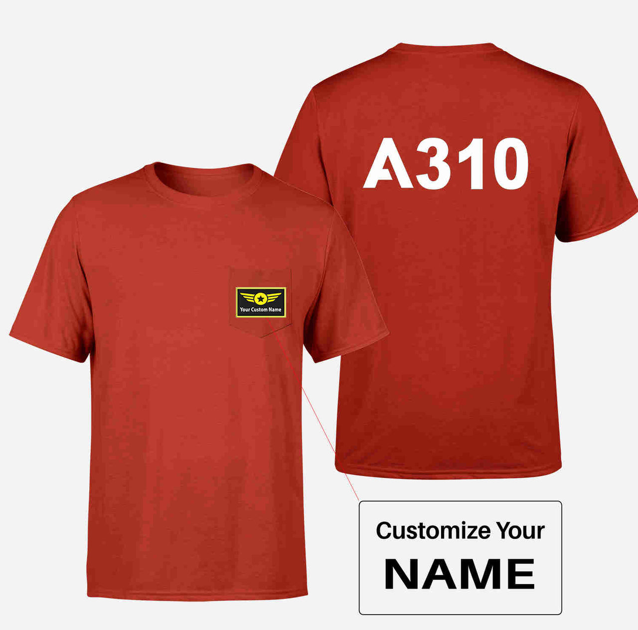 A310 Flat Text Designed Pocket T-Shirts