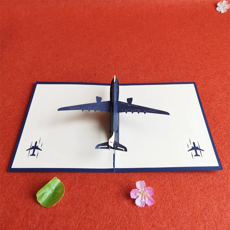 Airplane Blue Paper Cuttings 3D greeting card