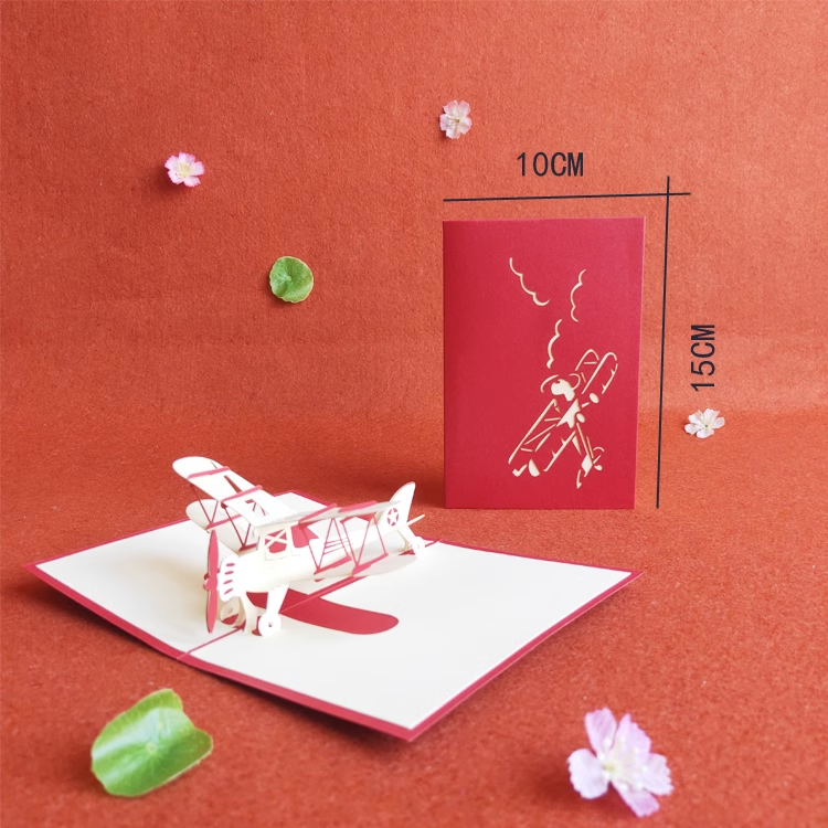 Retro Airplanepilot Red Paper Cuttings 3D greeting card