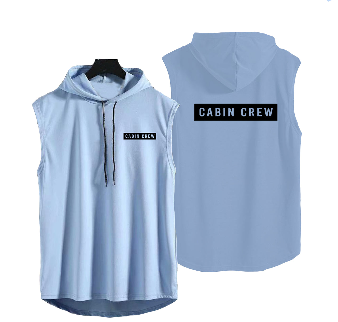 Cabin Crew Text Designed Hooded Tank Tops