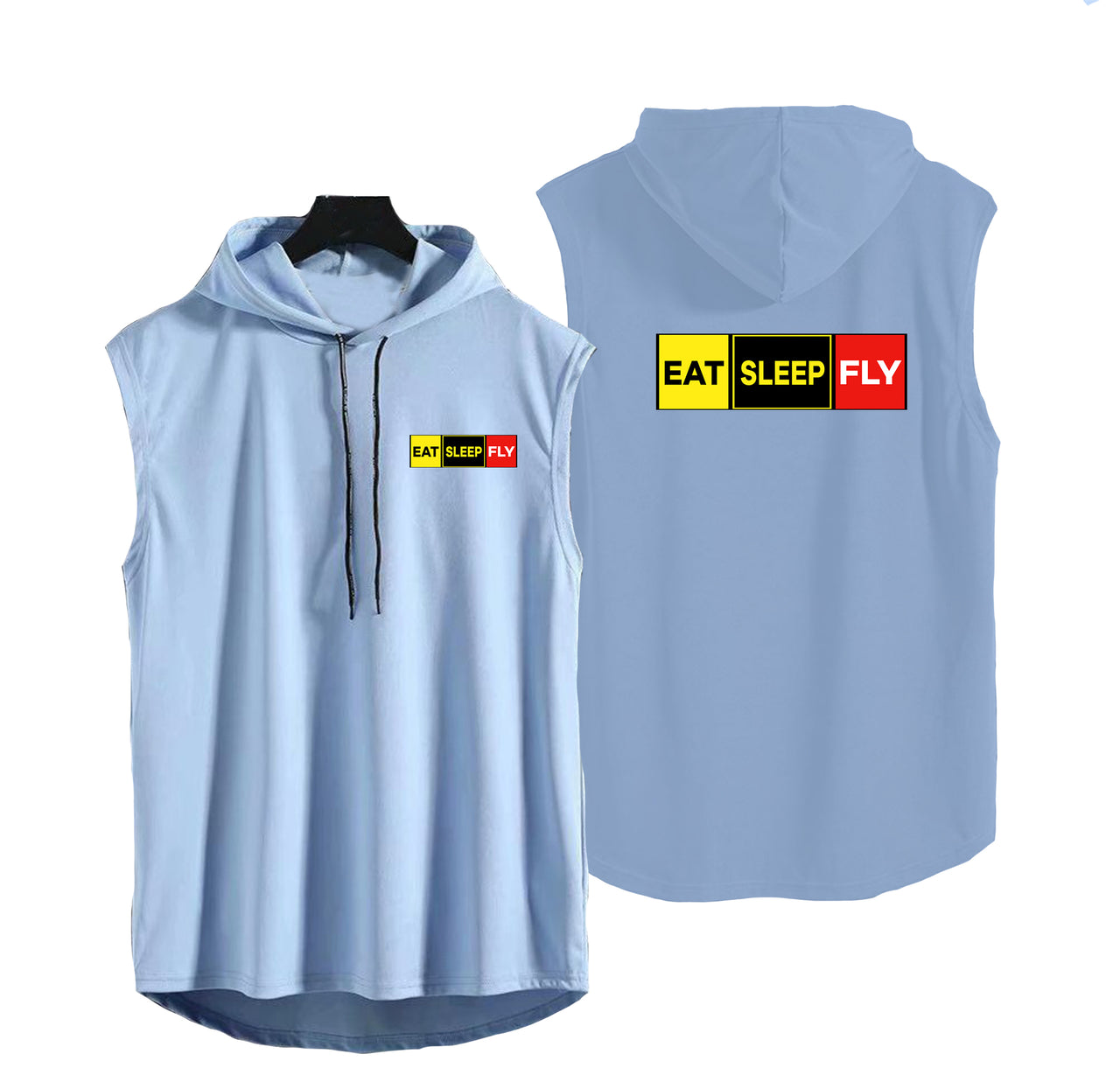 Eat Sleep Fly (Colourful) Designed Hooded Tank Tops