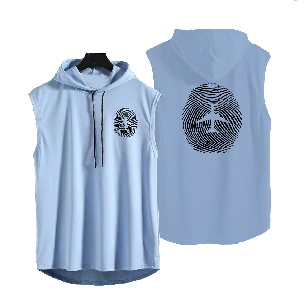 Aviation Finger Print Designed Hooded Tank Tops