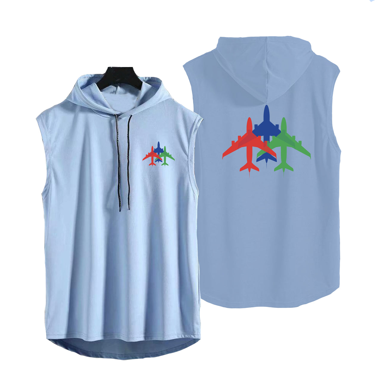 Colourful 3 Airplanes Designed Hooded Tank Tops