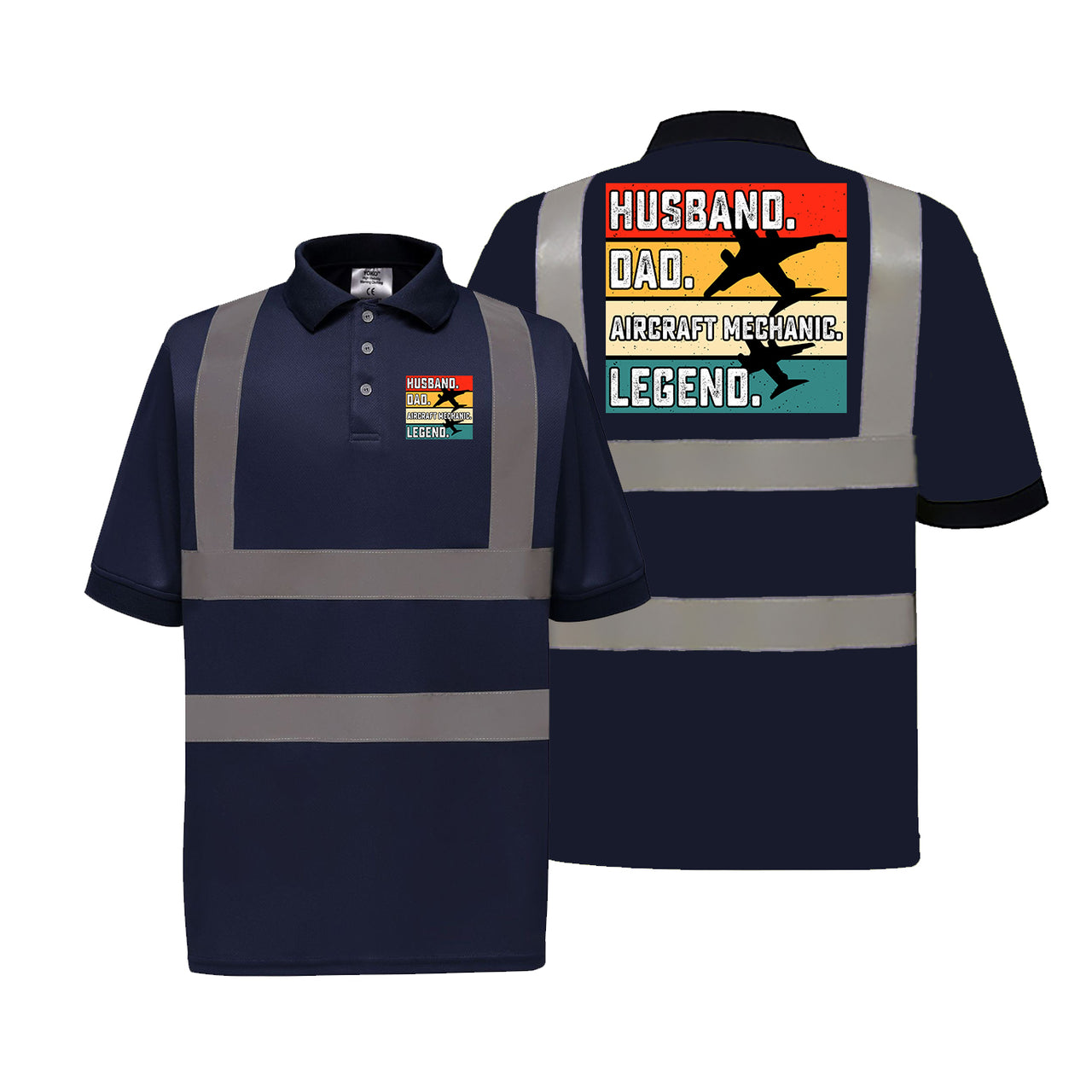 Husband & Dad & Aircraft Mechanic & Legend Designed Reflective Polo T-Shirts