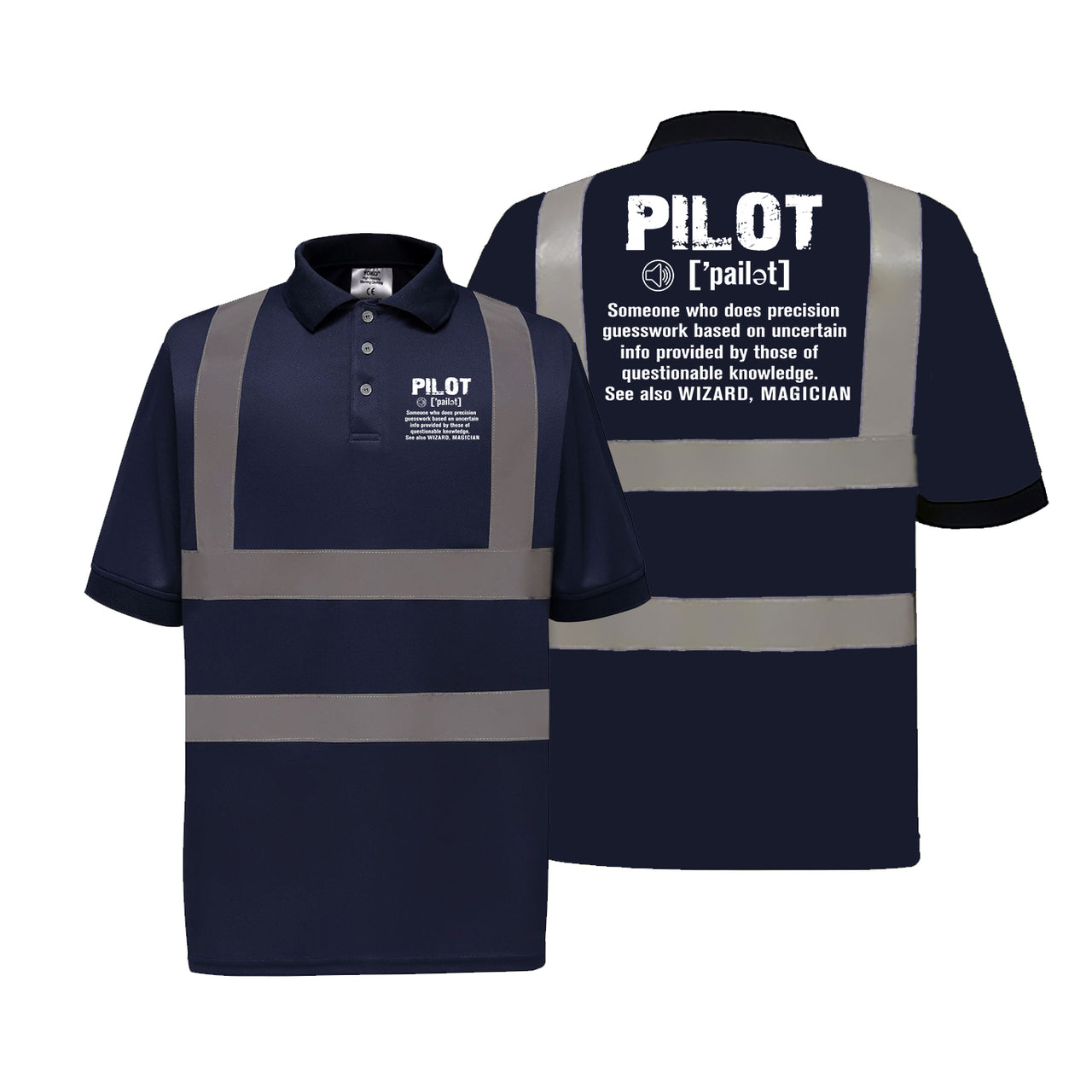 Pilot [Noun] Designed Reflective Polo T-Shirts