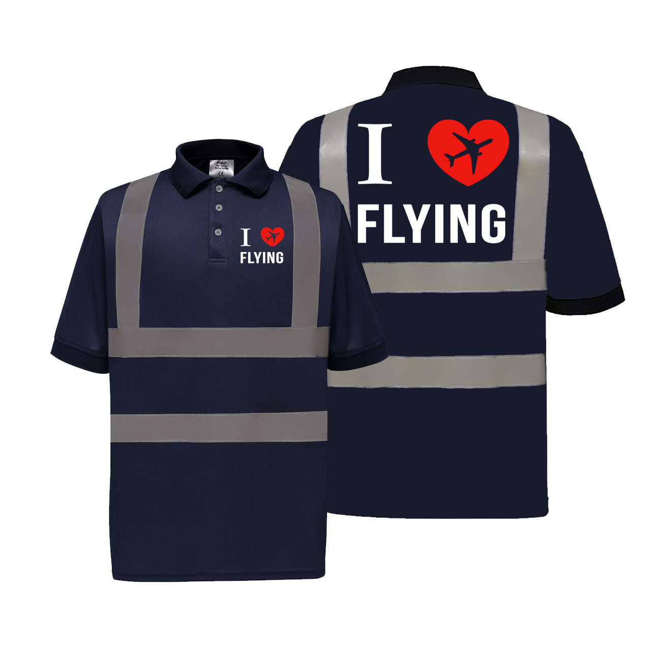 I Love Flying Designed Reflective Polo T-Shirts