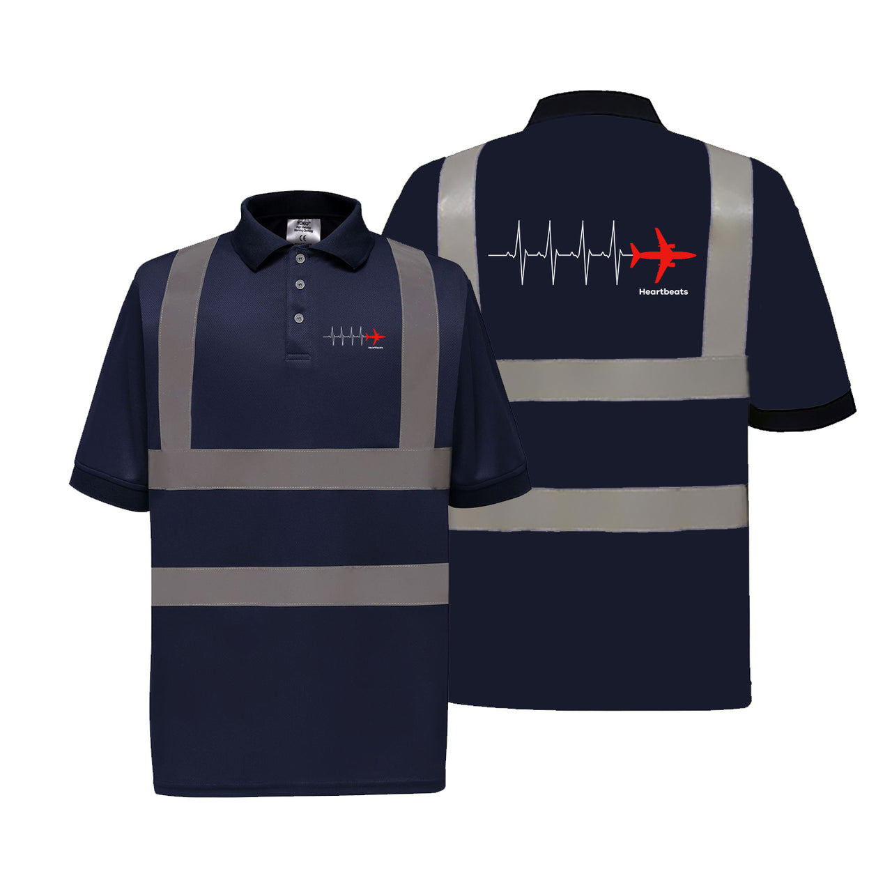 Aviation Heartbeats Designed Reflective Polo T-Shirts