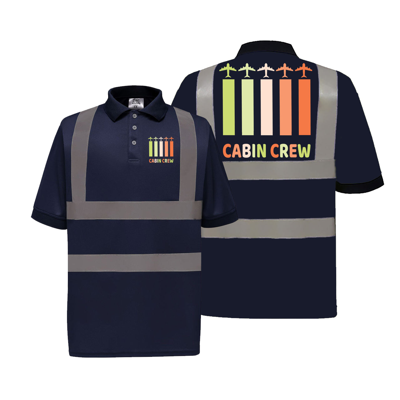 Colourful Cabin Crew Designed Reflective Polo T-Shirts