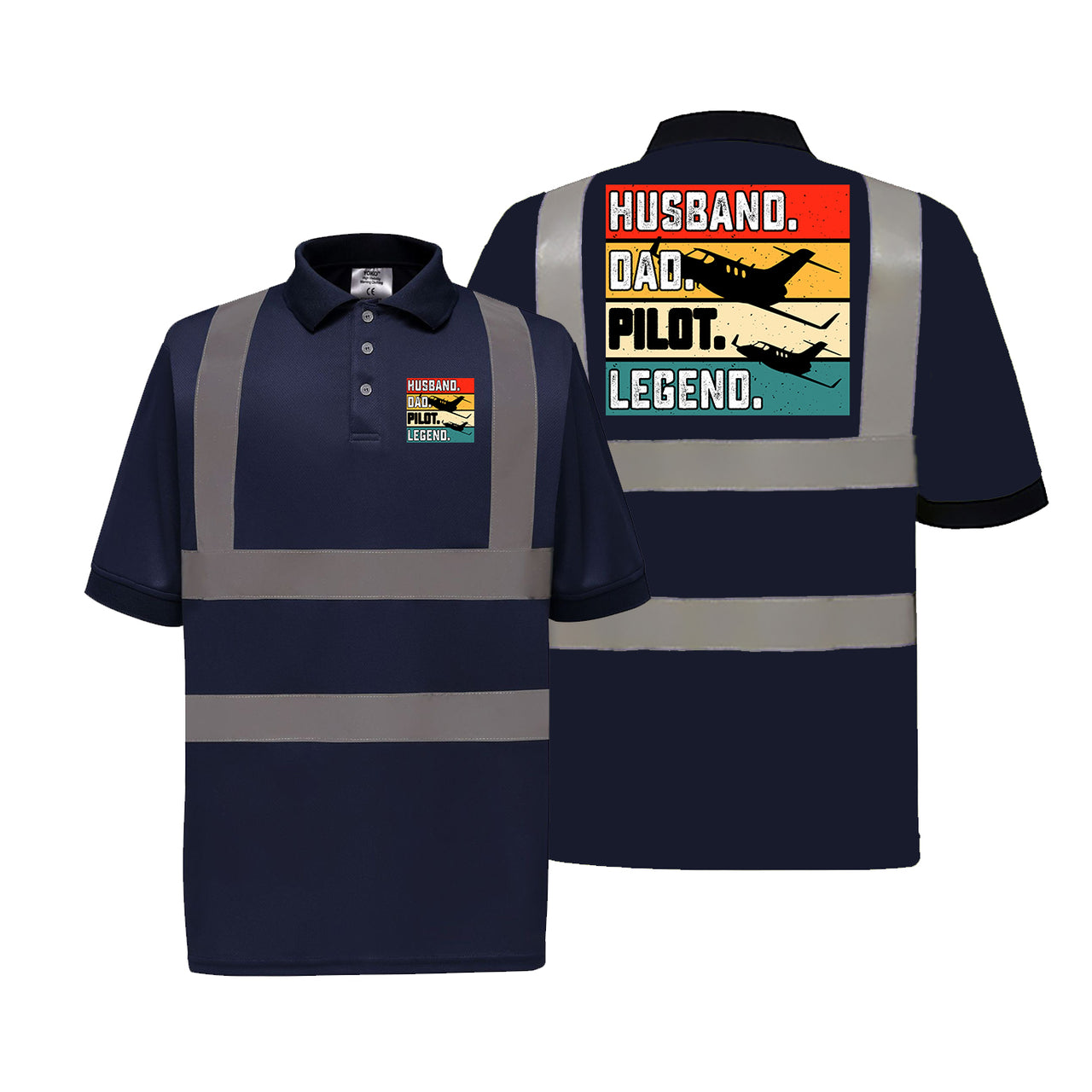 Husband & Dad & Pilot & Legend Designed Reflective Polo T-Shirts