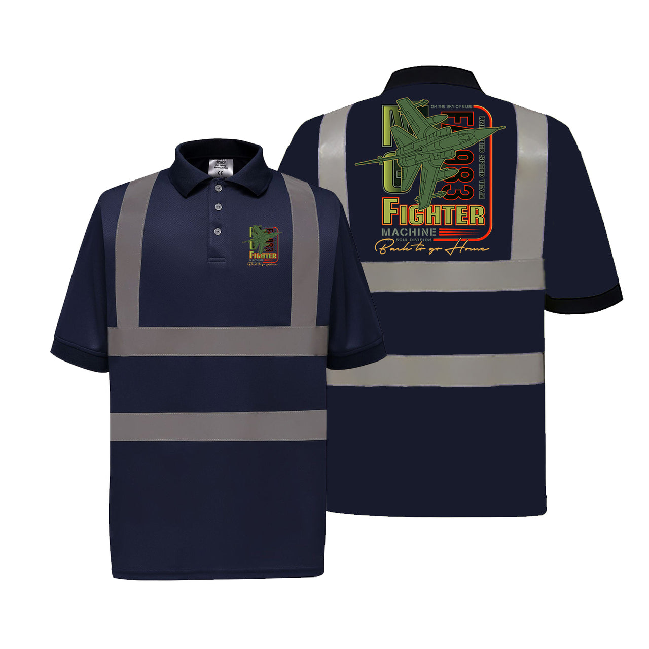 Fighter Machine Designed Reflective Polo T-Shirts