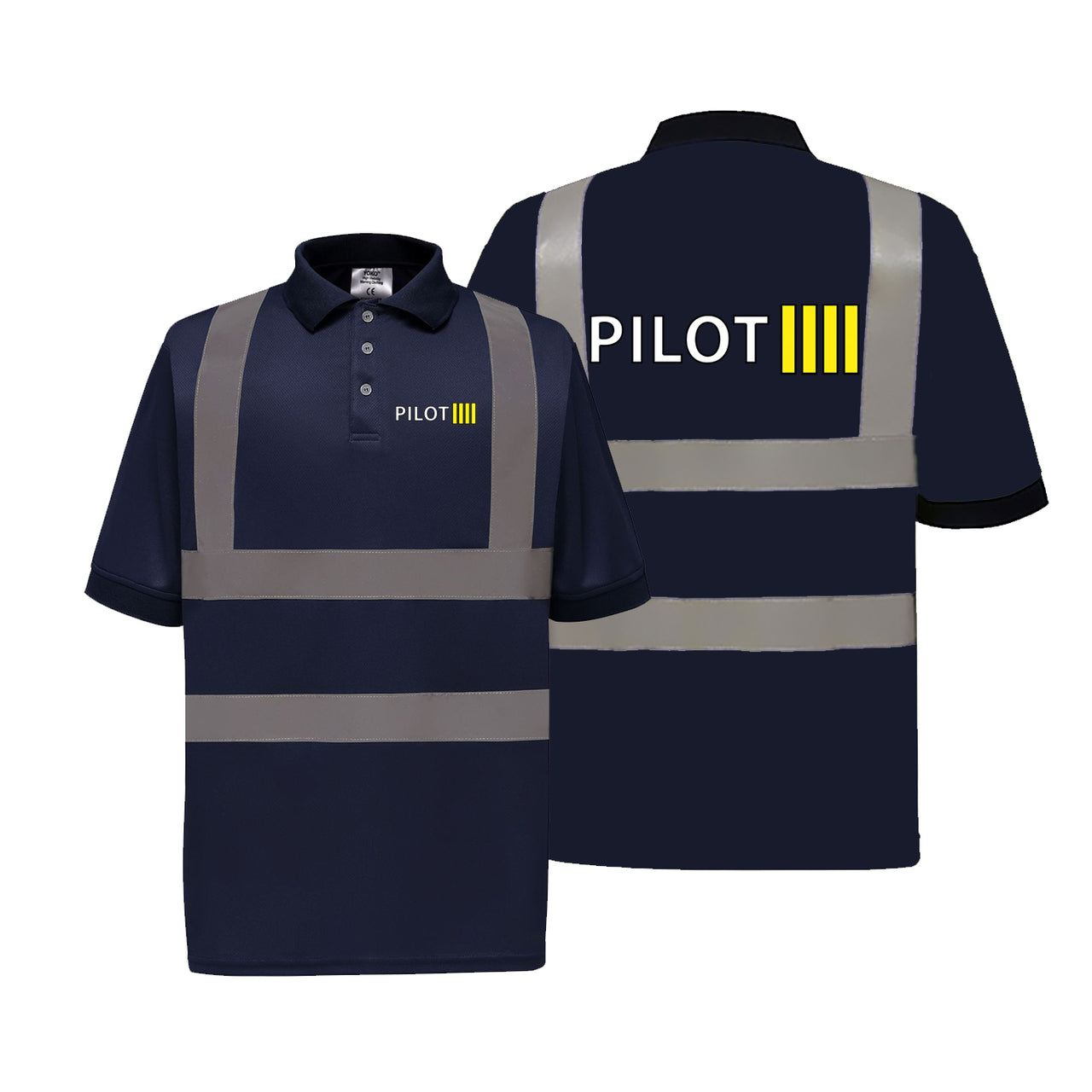 Pilot & Stripes (4 Lines) Designed Reflective Polo T-Shirts