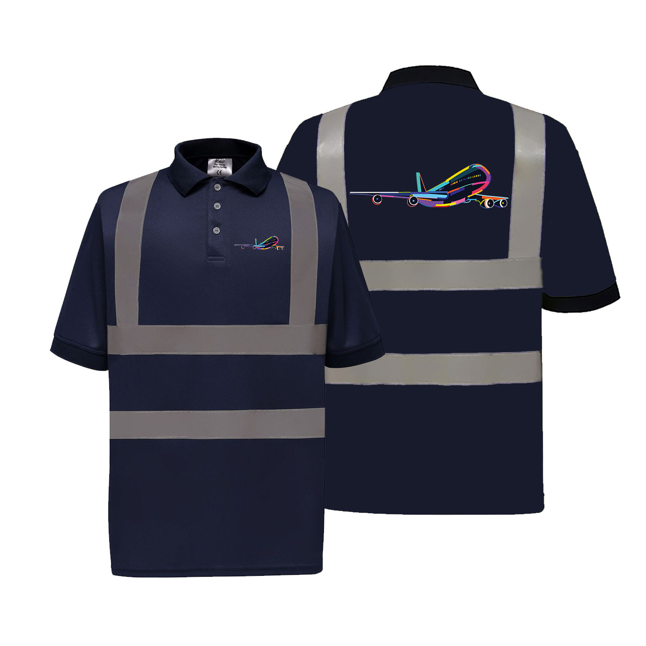 Multicolor Airplane Designed Reflective Polo T-Shirts