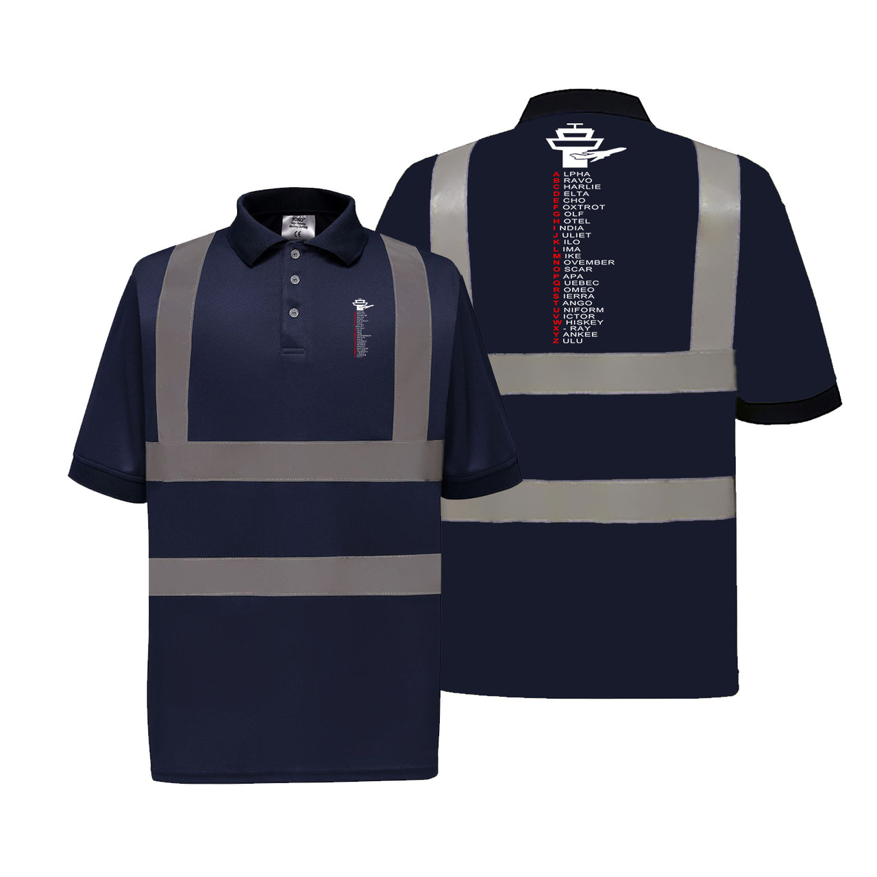 Aviation Alphabet Designed Reflective Polo T-Shirts