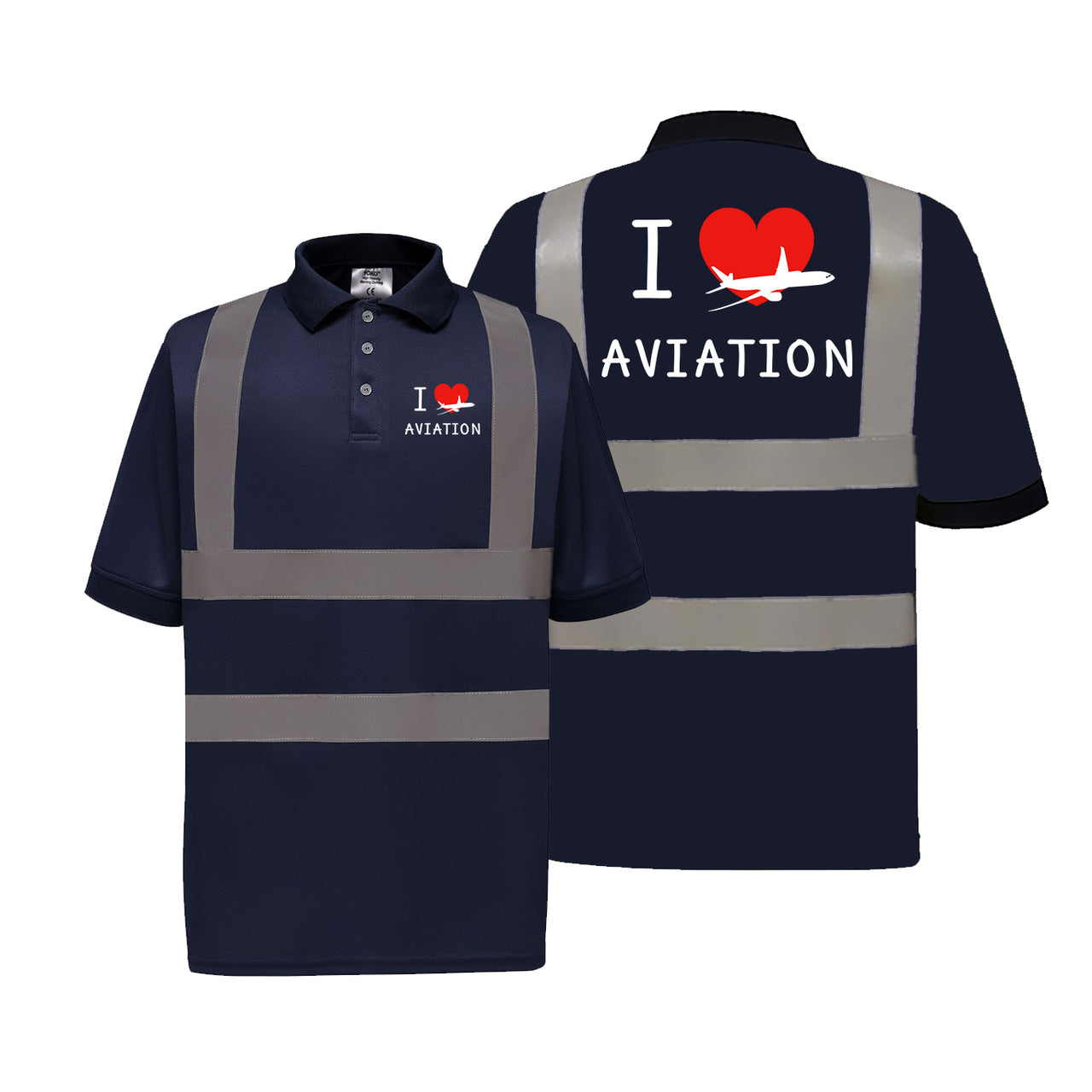 I Love Aviation Designed Reflective Polo T-Shirts