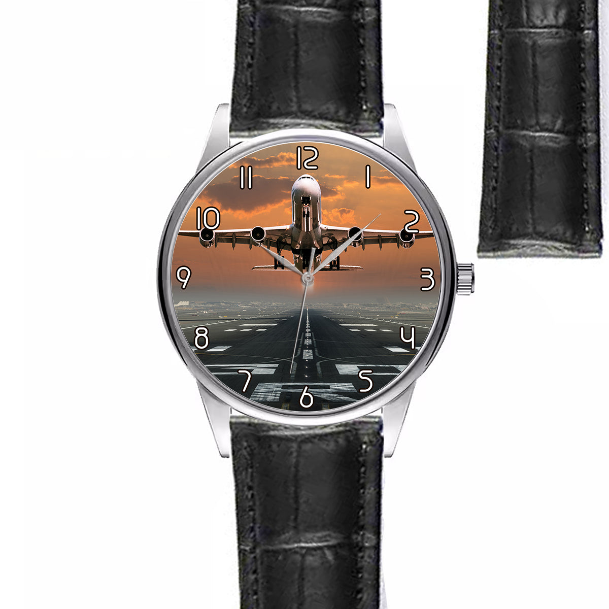 Aircraft Departing from RW30 Designed Fashion Leather Strap Watches