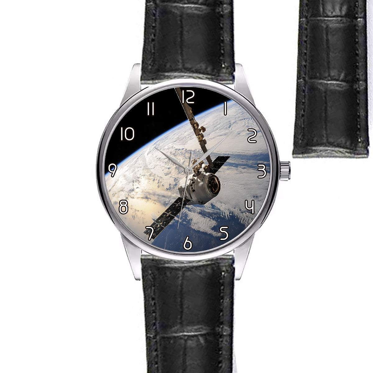 Airplane Flying over Big Buildings Designed Fashion Leather Strap Watches