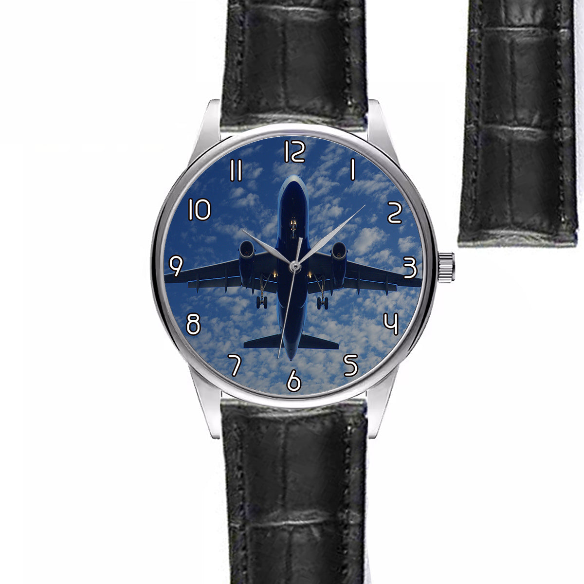 Airplane From Below Designed Fashion Leather Strap Watches