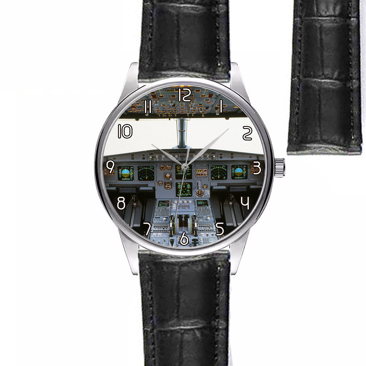 Airbus A320 Cockpit (Wide) Designed Fashion Leather Strap Watches