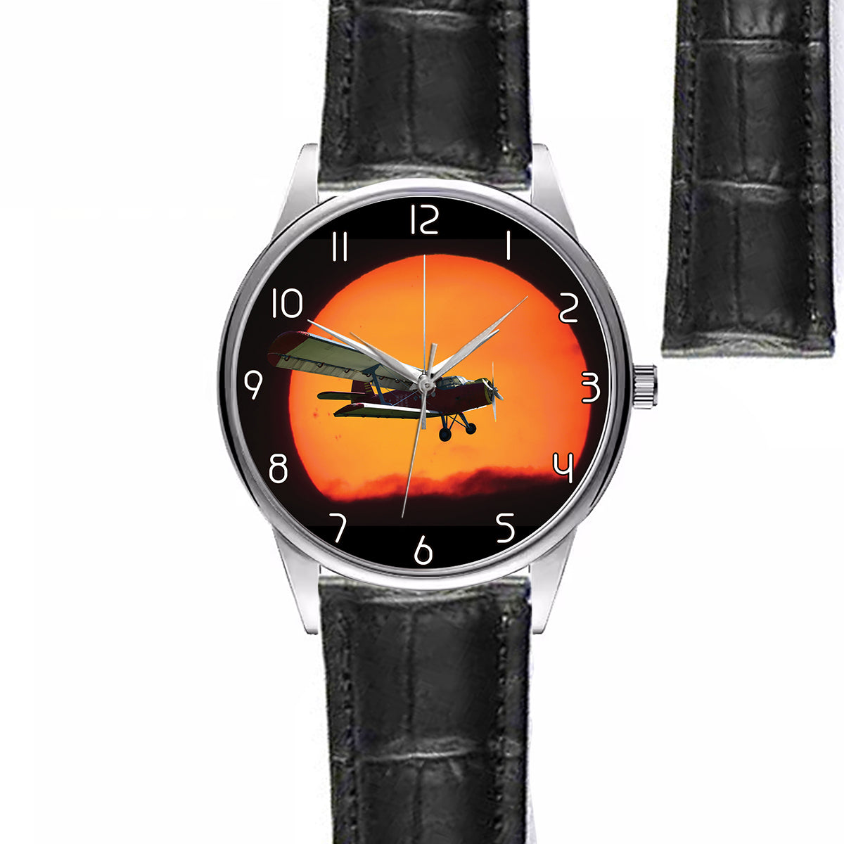 Amazing Antonov-2 With Sunset Designed Fashion Leather Strap Watches