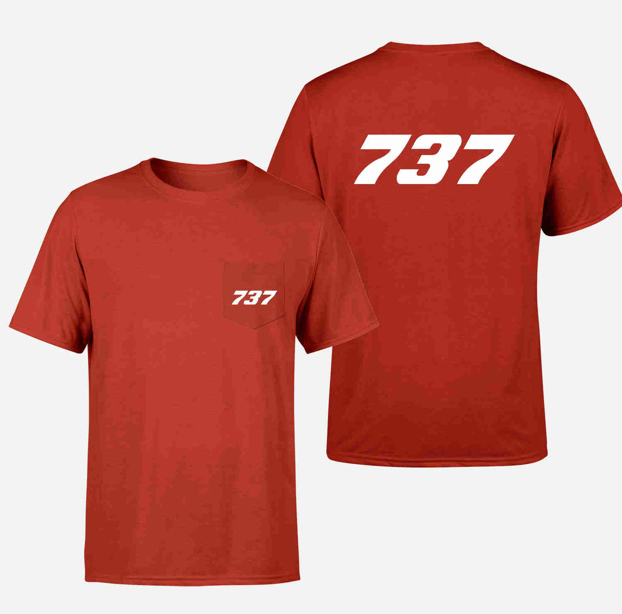 737 Flat Text Designed Pocket T-Shirts