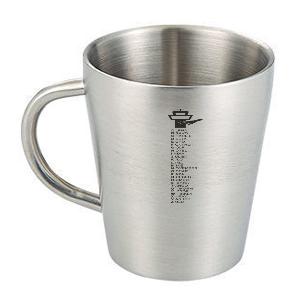 Aviation Alphabet Designed Stainless Steel Coffee Mugs