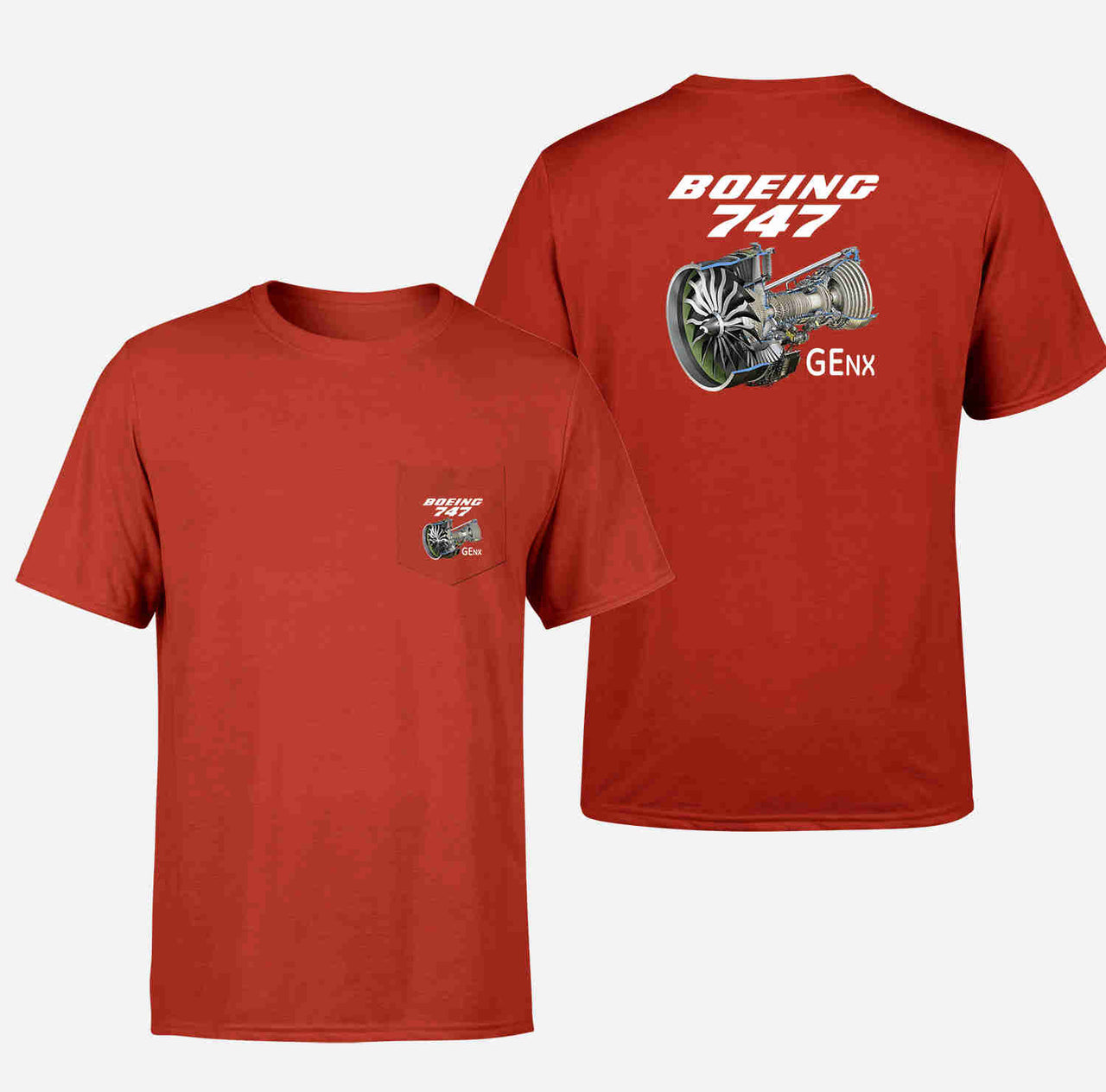 Boeing 747 & GENX Engine Designed Pocket T-Shirts