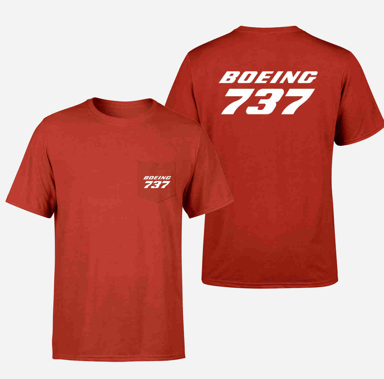 Boeing 737 & Text Designed Pocket T-Shirts